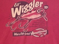 VTG American Lure Co Lil Wiggler Fishing T Shirt Red Graphic Gildan Ultra XL