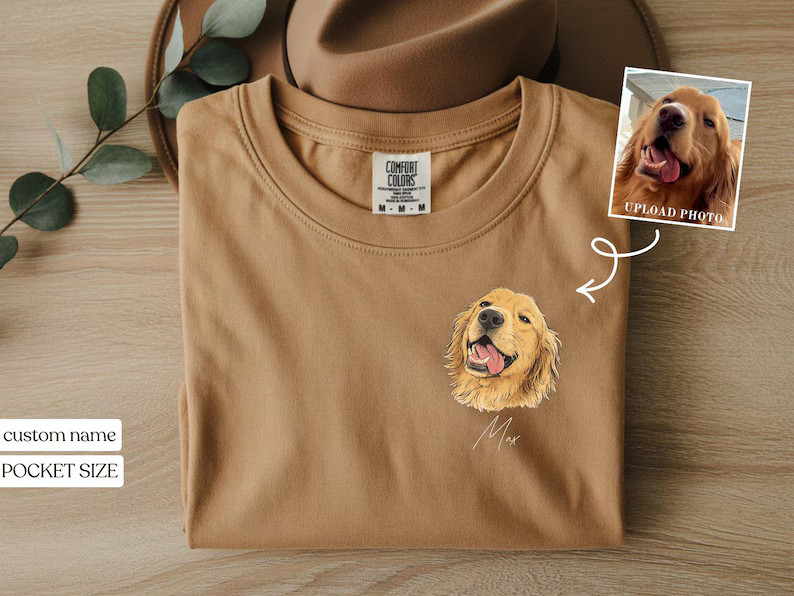 Custom Watercolor Pet Face Comfort Tee Personalized Pet Portrait Dog Cat Lover