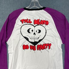 Volcom Till Death Do Us Party T Shirt Mens Medium White Purple Raglan Sleeve