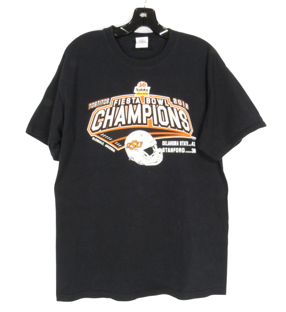 Black TWILL 2012 TOSTITOS FIESTA BOWL OKLAHOMA STATE COWBOYS CHAMPIONS T-Shirt L