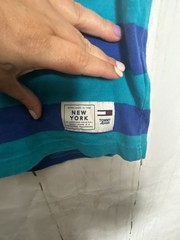 Tommy Jeans Signature Script Striped T-Shirt Blue Teal