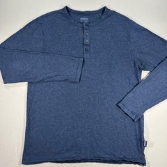 Patagonia Navy Blue Heathered Henley Long Sleeve Mens Medium 100% Organic Cotton