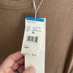 Perry Ellis Mens T Shirt Brown Grooved Stripe XL Rayon Cotton Crew Neck