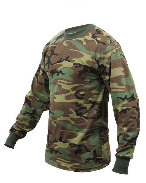 Shirt Long Sleeve Men’s Woodland Camouflage All Season S, M, XL