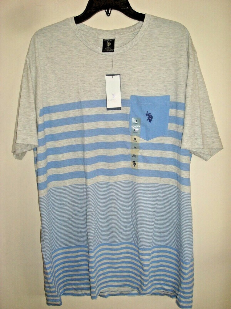 Men’s T Shirt Blue Striped W Pocket Size XL USPA