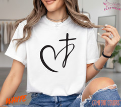 Unisex Minimalist Heart Cross T-Shirt, Men T shirt,Women T shirt Gift Religio