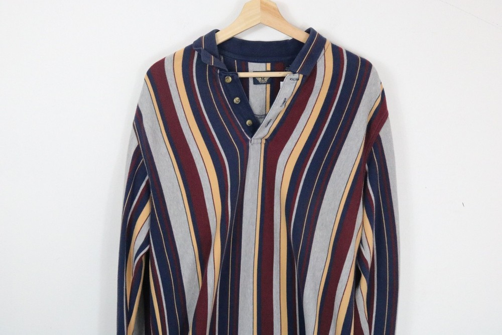 Bold-stripe Dockers pullover | Vintage 90s striped long sleeve rugby shirt | Cot