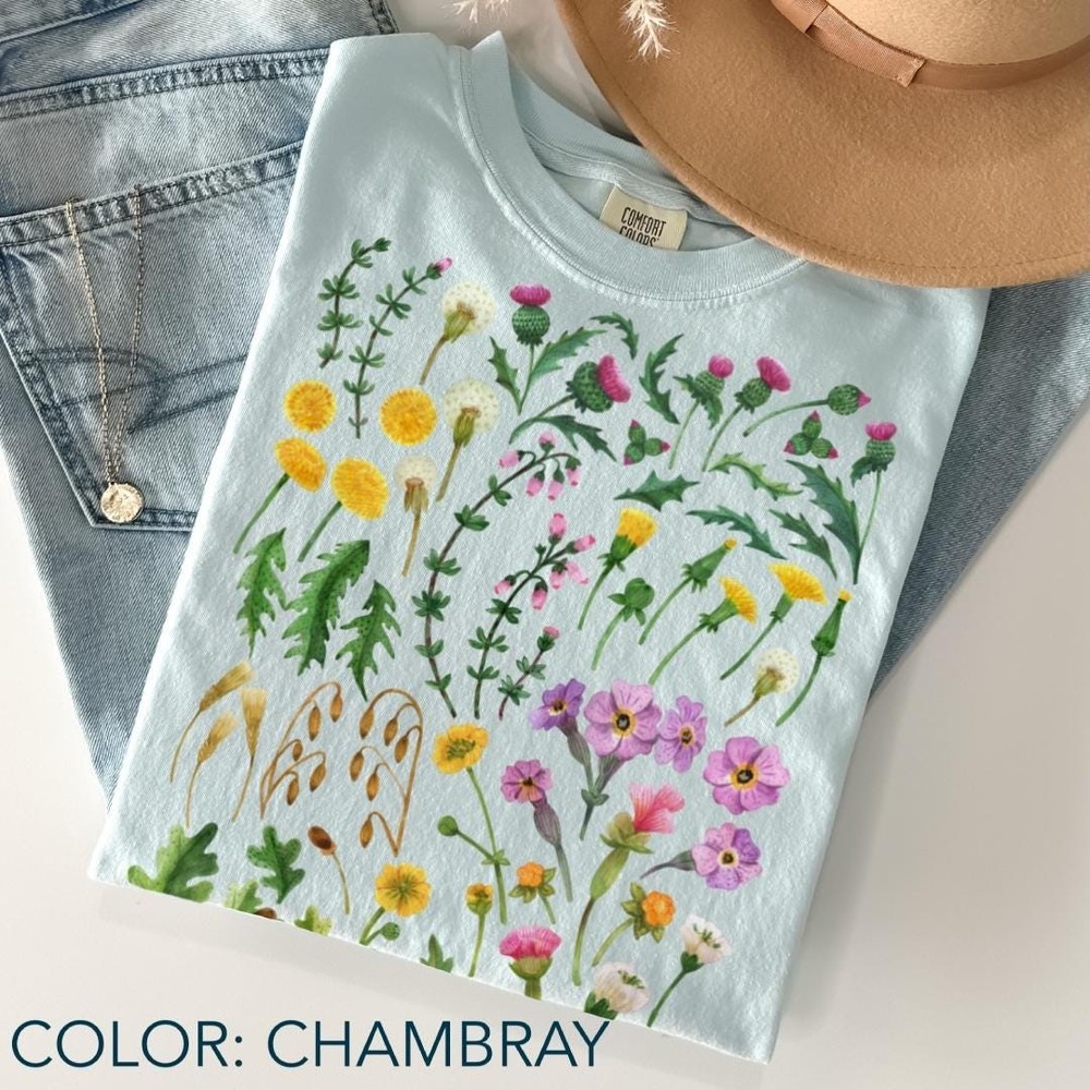 Vintage Pressed Wildflowers Shirt Comfort Colors Cottagecore Botanical Floral