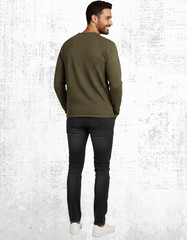 Men’s Seasalt Striped Long Sleeve Top Crew Neck Easy Fit Cotton Khaki Navy Strip