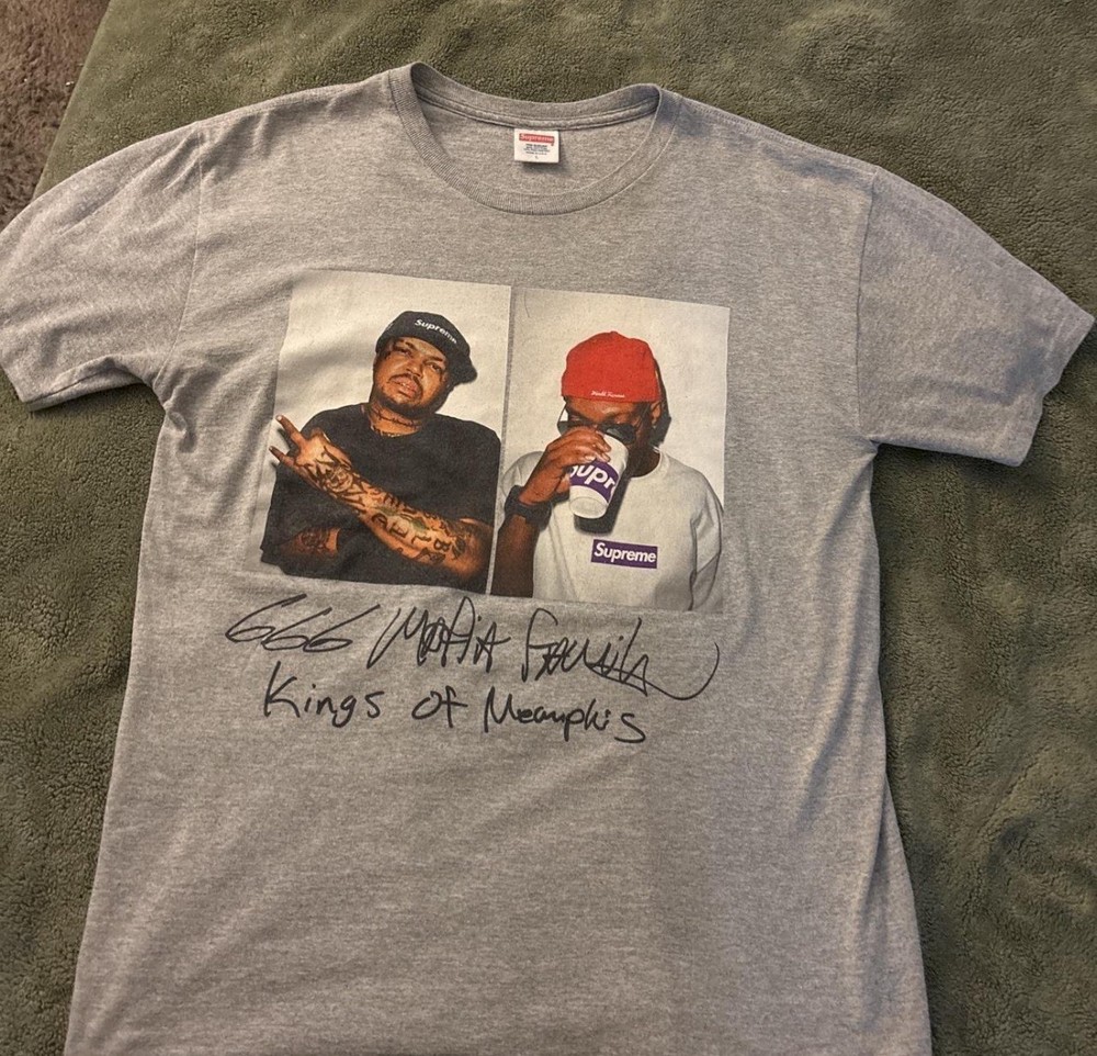 Authentic Supreme Three 6 Mafia Photo Tee Gray Crew Neck T-Shirt