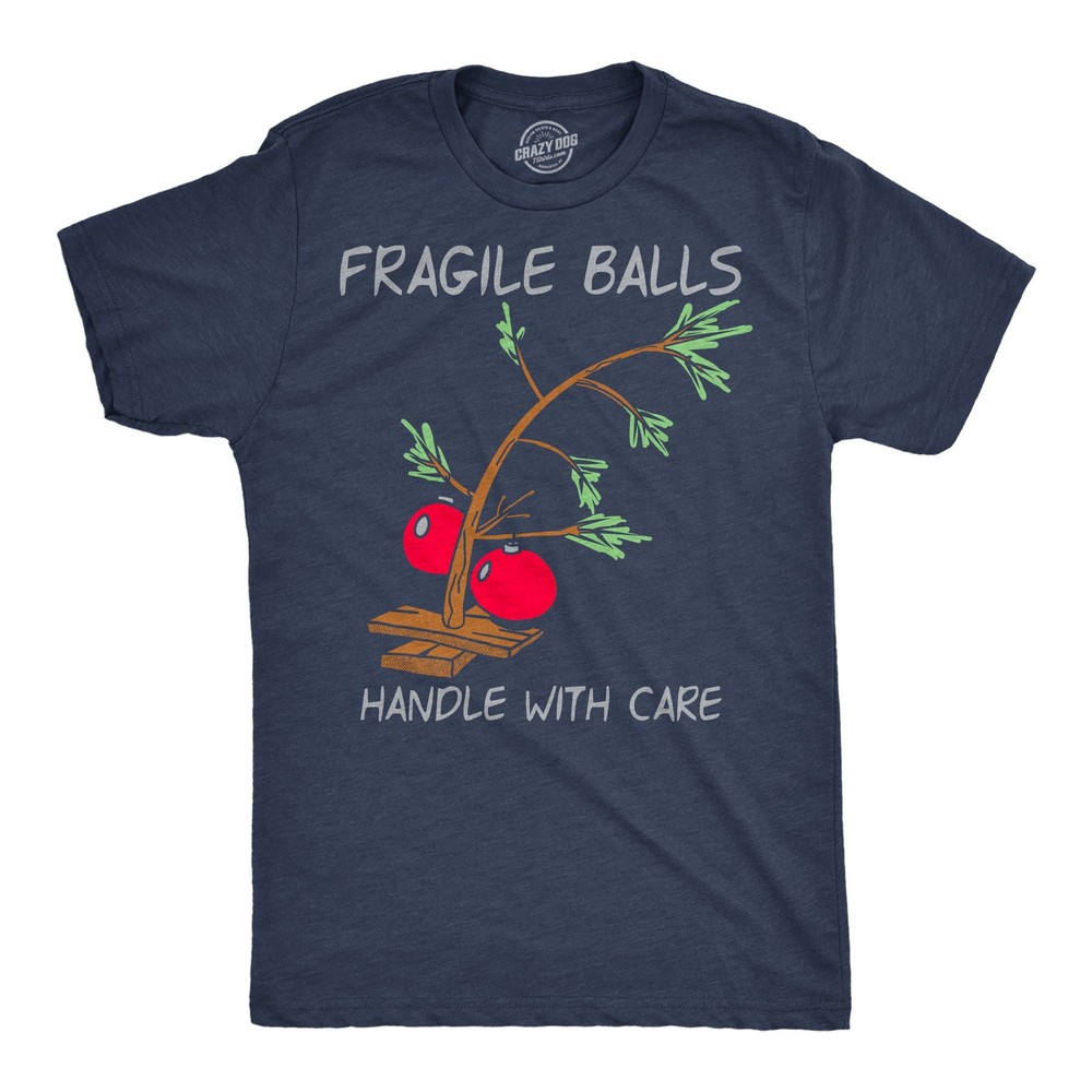Mens Funny T Shirts Fragile Balls Handle With Care Sarcastic Christmas Tree