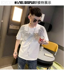 New Fashion Wings Trend Rhinestone Summer Short Sleeve Luxury Men Cotton T-Shirt