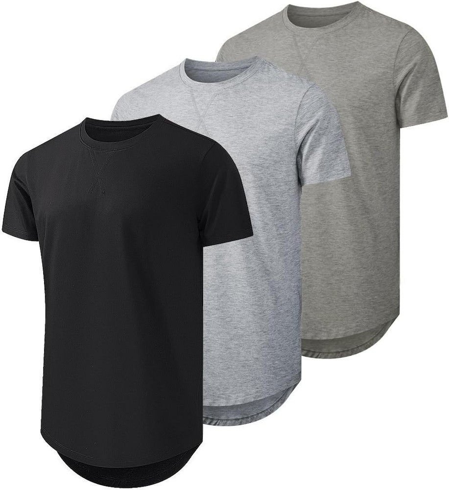 Mens 3XL 3 Pack Cotton Longline Crewneck T-Shirts Casual Hipster Fit