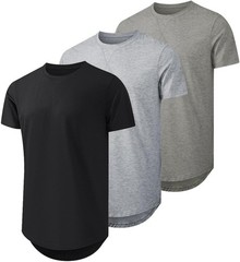 Mens 3XL 3 Pack Cotton Longline Crewneck T-Shirts Casual Hipster Fit