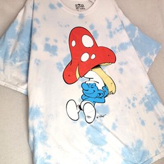 SMURFS Tie Dye SHIRT Mens Medium Blue White Mushroom Casual Animation NWT