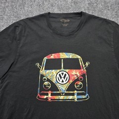 Crazy Shirt Men’s XL Black Volkswagen VW Bus Floral Graphic Pima Cotton T-Shirt