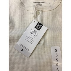 Members Mark Mens Thermal Henley Cream Waffle Knit Long Sleeve Shirt Size S NWT.