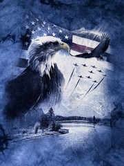 Vintage The Mountain Bald Eagle USA Mens Tshirt Size XL Blue Flag Fighter Jets