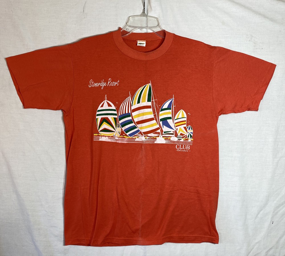 Stoner Resort L T Shirt Club Adventure Orange Sail Boats Sea Vintage