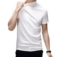 Mens High Neck T Shirt Stretch Turtle Casual Short Sleeve Slim Top