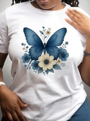 Stunning Butterfly T-Shirt on Fabric Unique Design-100% Cotton