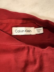 Calvin Klein Women’s Red Long Sleeve Crew Neck CK Logo Cotton Knit T-Shirt XS