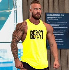 Men’s BEAST Print Stringer Tank Top Gym Fitness Workout Sleeveless Vest