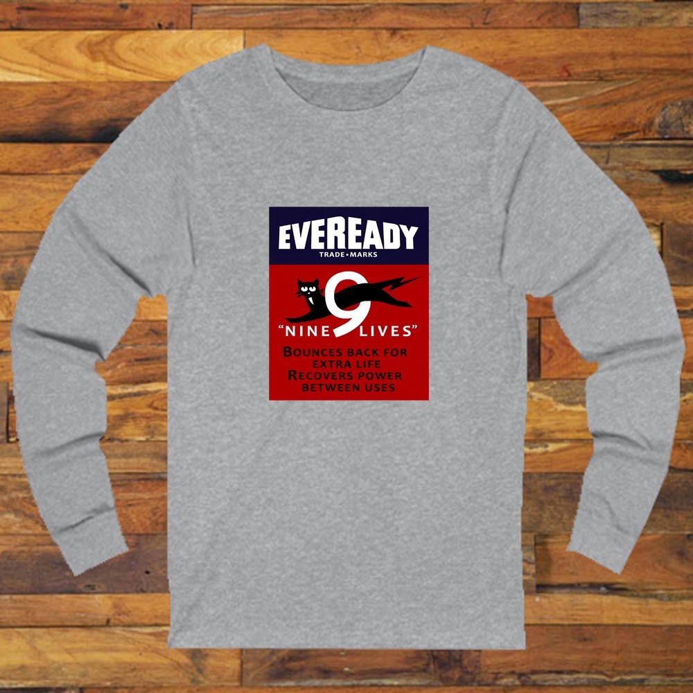 Eveready Retro Battery Black Cat Nine Lives Men’s Gray S-3XL