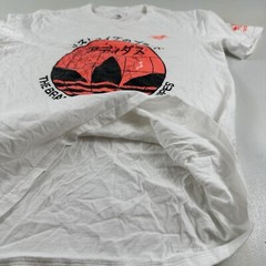 ADIDAS Japan Script Print T-Shirt Mens Small Trefoil Text Logo White Orange