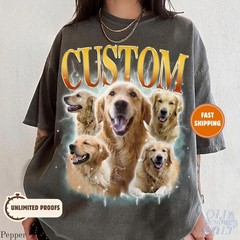Custom Pet Portrait T-Shirt Vintage Photo Name Dog Cat Graphic Tee Gift