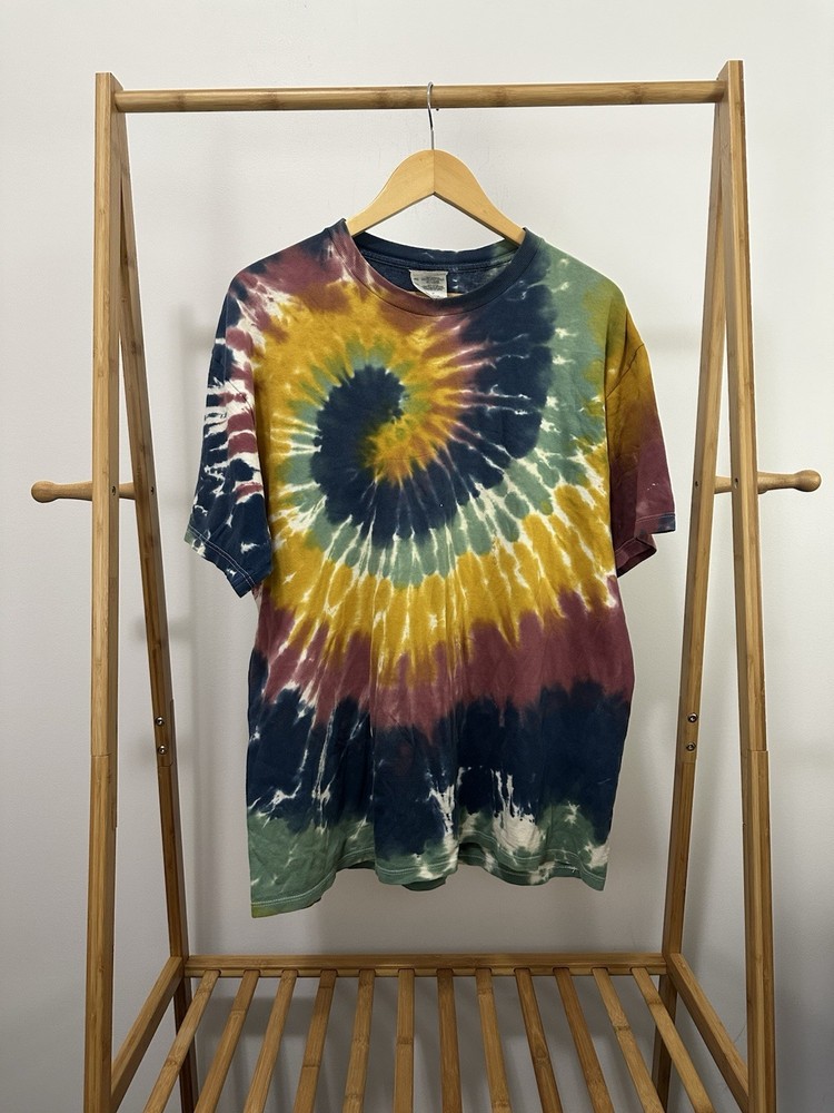 VTG Tie Dye Spiral Worn Cotton Touch of Gold Blank Distressed T-Shirt Size XL
