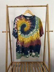 VTG Tie Dye Spiral Worn Cotton Touch of Gold Blank Distressed T-Shirt Size XL