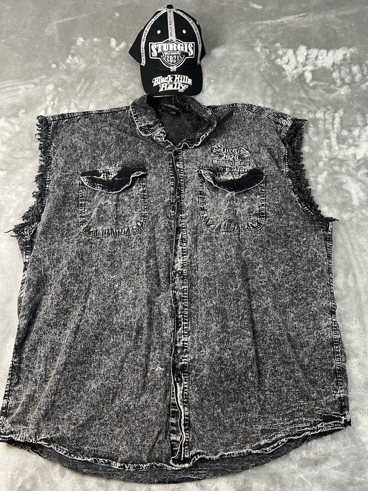 2 Piece Combo 2020 Sturgis Cut Off Button Up Shirt And a 2021 Sturgis Ballcap