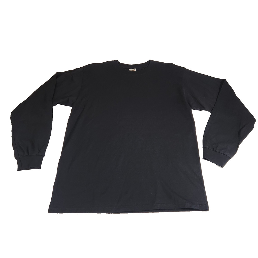 Anvil Men’s Large Heavyweight Black Long Sleeve T-Shirt Ribbed Cuffs / Crew Neck