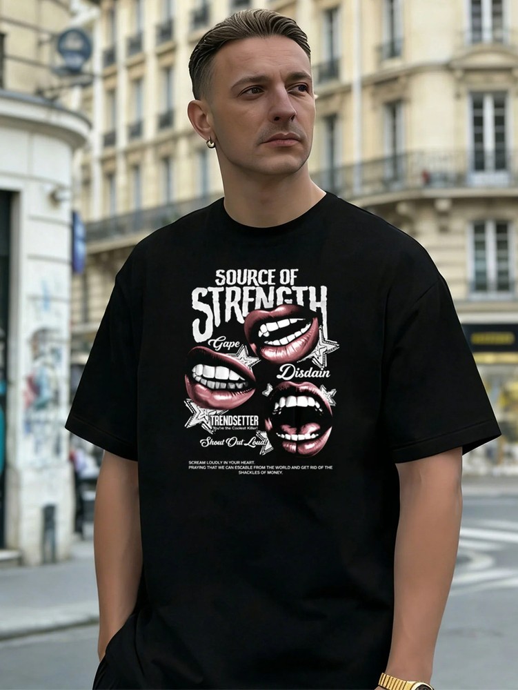 Lips Graphic 100% Cotton Men’s T-Shirt, Suitable for Daily Streetwear