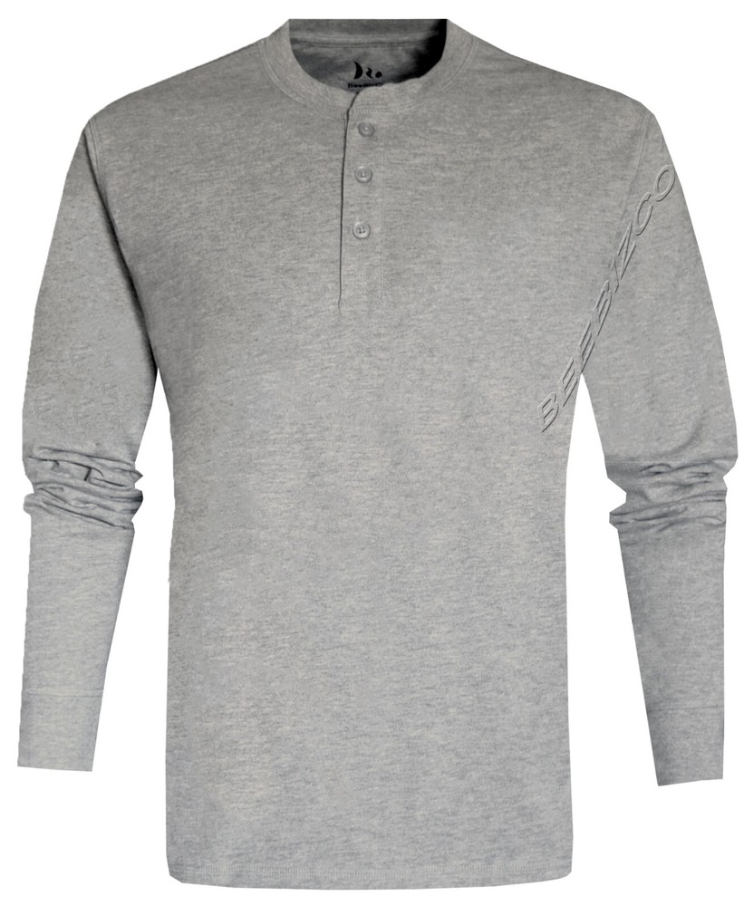 Mens Henley Long Sleeve Jersey Plain T-shirt Grandad Neck Top Causal by Beebizco