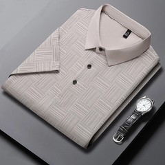 Cotton Polo Shirt Men Short Sleeve Printed Collared Classic Business Casual Top