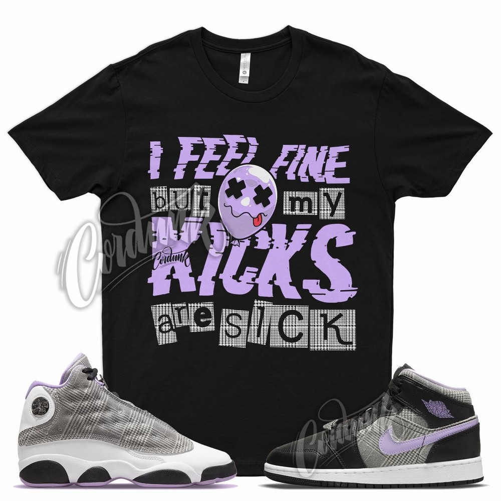 SICK V2 T Shirt for J1 1 Mid SE GS Houndstooth Lilac Silver Plaid Violet 13
