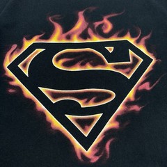 Vtg Warner Bros Superman Flame Logo Mens Shirt M Black Y2K Retro Punk Superhero