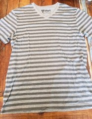 Vurt T-Shirt Brand Horizontal Stripes Soft Material Nice Feel Gray V Neck
