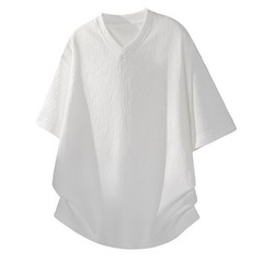 Men’s V Neck Short Sleeve T Shirt Loose Fit Pure Color Texture Casual Top