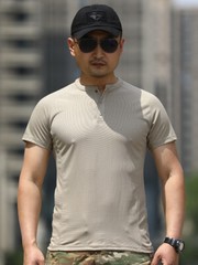 Outdoor Men’s Henry Collar Short Sleeve Shirts Waffle Quick dry Casual T-Shirts