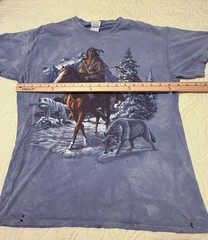 Native American Wolf Vintage Men’s Shirt Back To Earth Tie Dye Blue1990s *READ