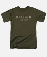 Mash Distressed Logo T Shirt Mens 4077 Licensed Classic TV Show Military Green