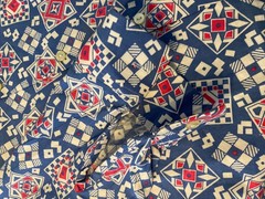 VTG mens 80’s LOTUS BLUE RETRO PATTERN LOOSE FIT LONG SLEEVED SHIRT 42″