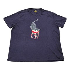 Men’s Polo Ralph Lauren Big Pony USA Flag Print Navy T-Shirt Short Sleeve Sz 2XB