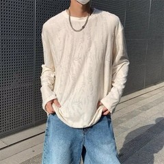 Men’s Distressed Long Sleeve T-Shirt Harajuku Aesthetic Ripped Pullover Top