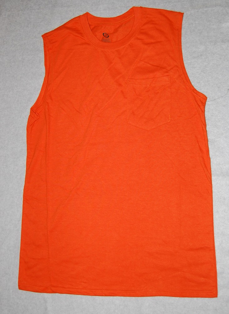 MENS Muscle Tee Shirt BRIGHT ORANGE Pocket M 38-40
