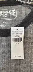 AMERICAN EAGLE Super Soft Gray Raglan Thermal Shirt Long Sleeve Size M
