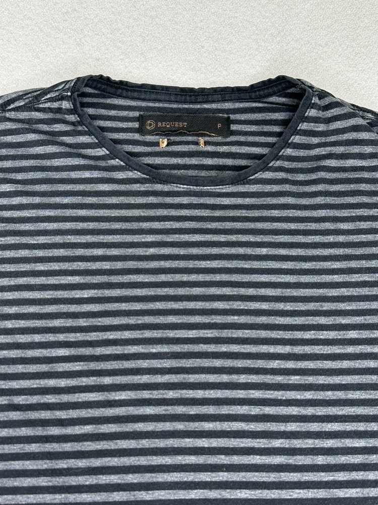 Request Men’s T-Shirt Black Striped Short Sleeve Size Petite P